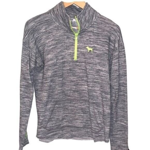 VS Pink Heather Gray 1/4 Zip Pullover Athletic Long Sleeved Sweater Size Small - Picture 1 of 7
